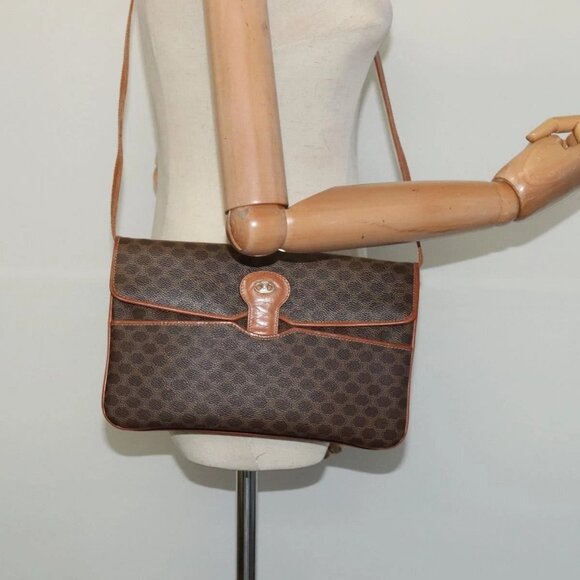 CELINE Macadam Canvas Shoulder Bag PVC Brown Gold Auth - Picture 14 of 16